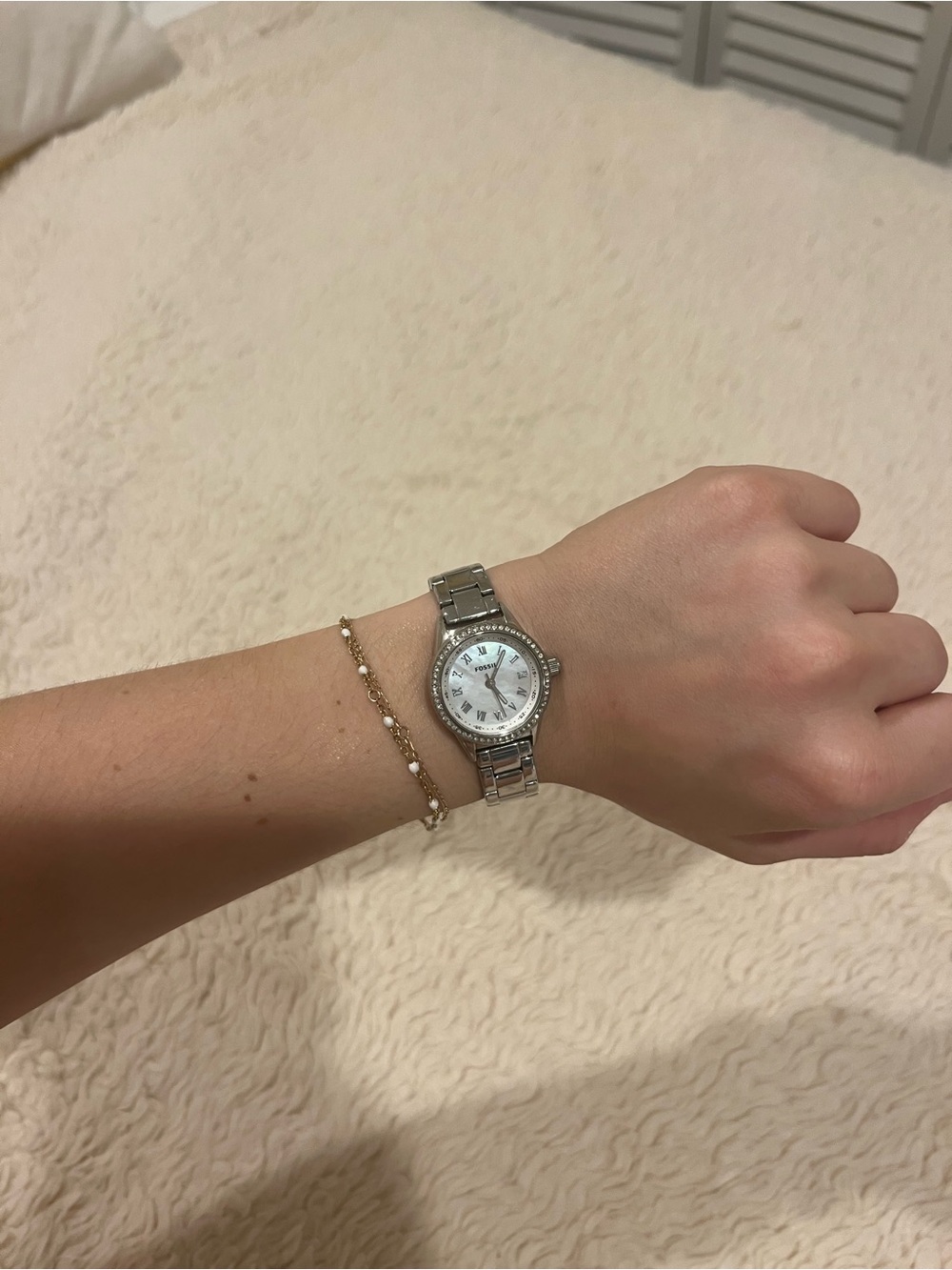 Fossil Silver Stainless Steel Women's Watch with Crystal Accents